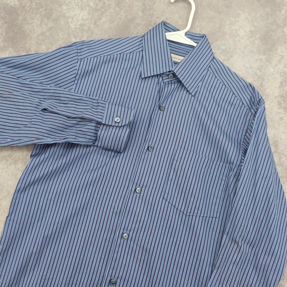 Ermenegildo Zegna Mens Small Blue Striped Long Sleeve‎ Button Down Shirt Italy